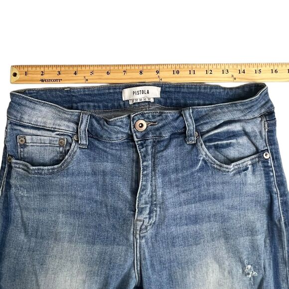 Pistola Womens Medium Wash Mid Rise Distressed Raw Hem Skinny Jeans 32 - Picture 6 of 8